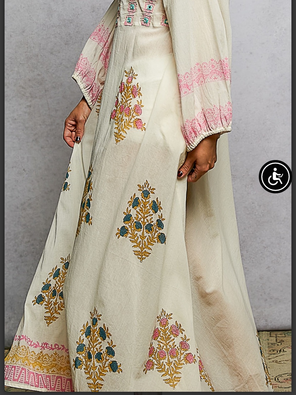 POL Boho Embroidered Cream Maxi Dress with Pink Accents - Picture 7 of 9